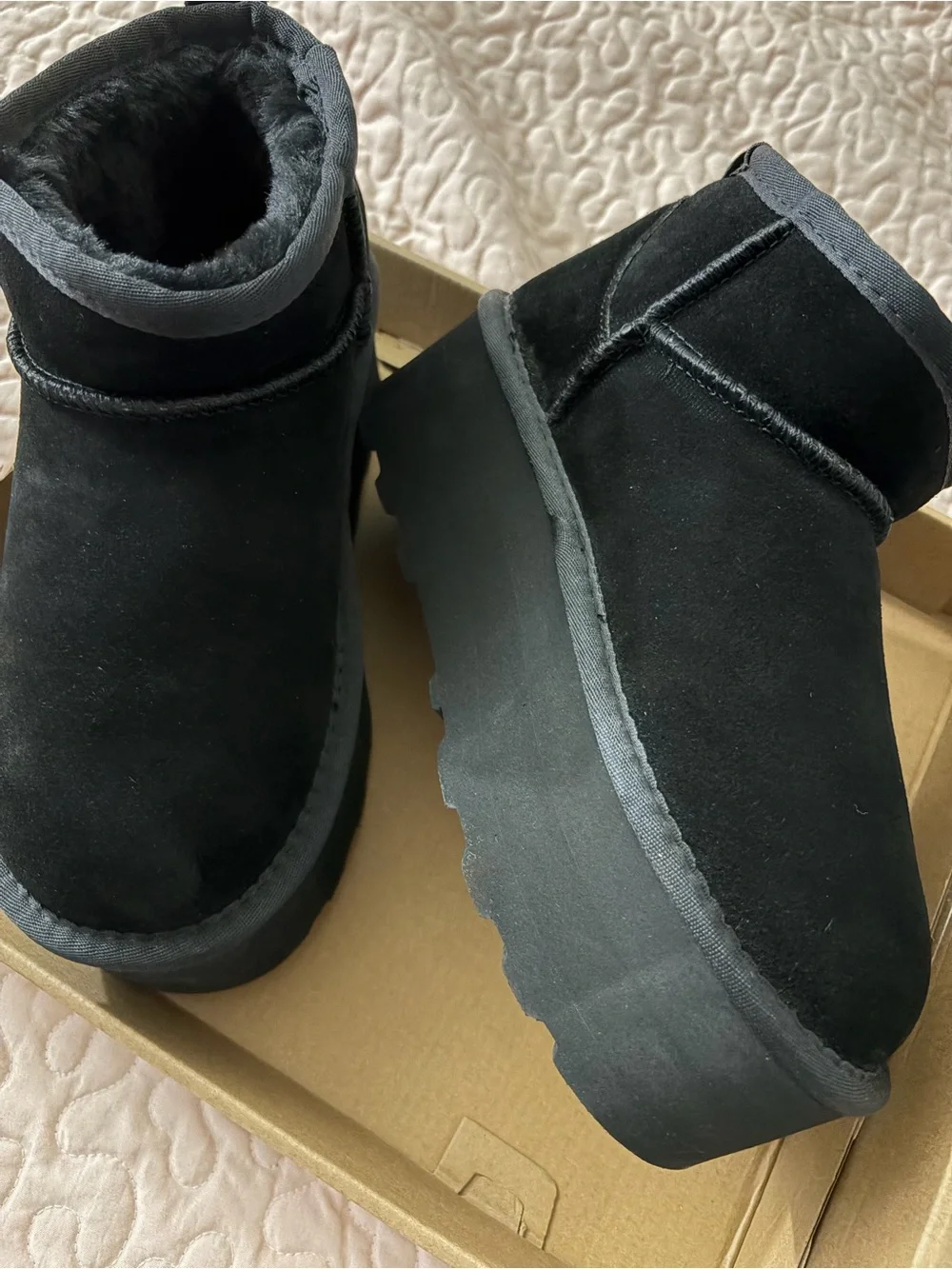 Classic Black Platform Ankle Boot — Women's Suede Slip-On Platform